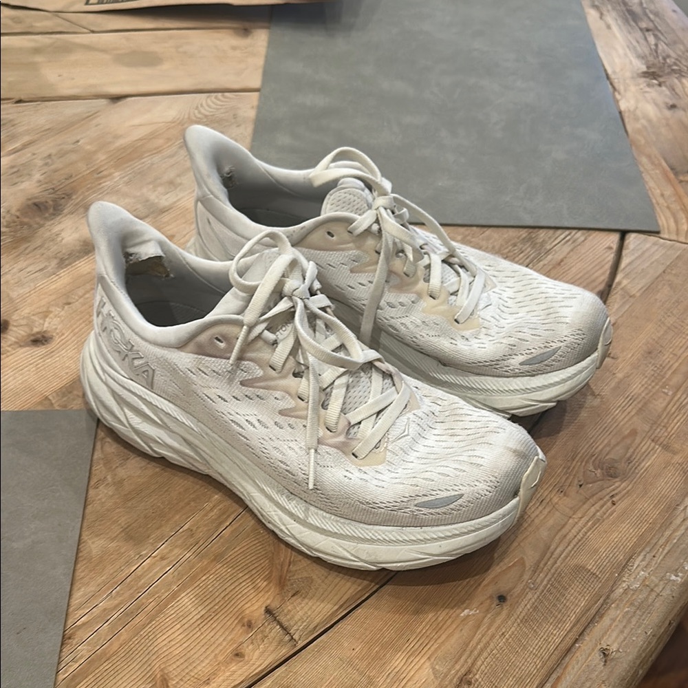 Hoka White Athletic Shoes with Cushioned Sole